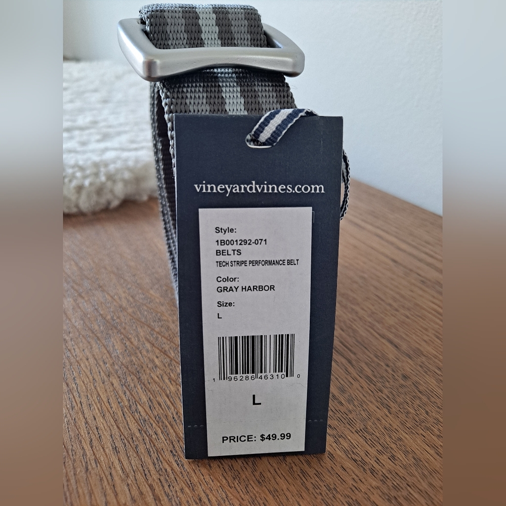 Vineyard Vines Tech Stripe Performance Belt. Gray Harbor. Size L - Picture 4 of 5